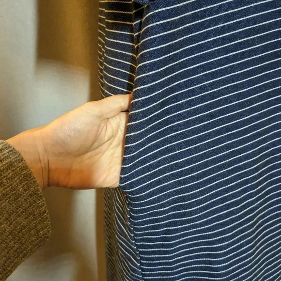 Erica Tanov Blue Denim Rye Dress Pockets Striped Size 4 XL - Picture 4 of 10